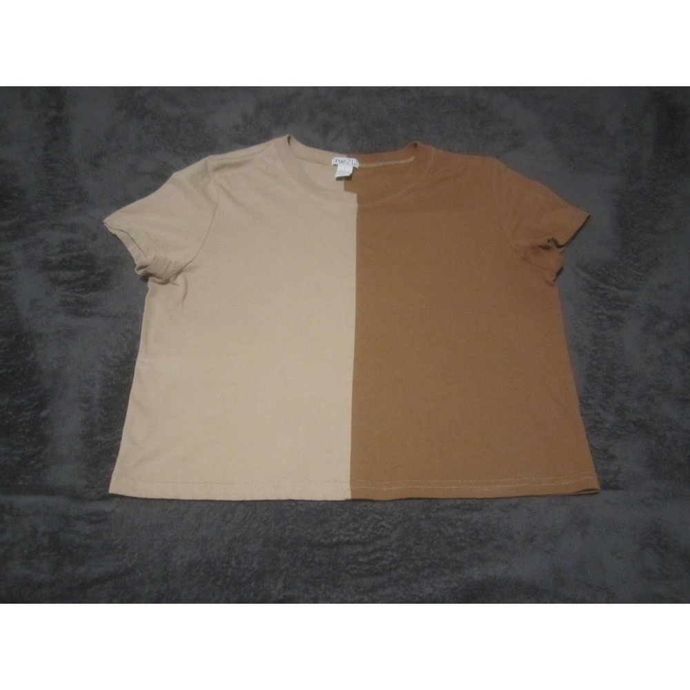 Rue21‎ Shirt Juniors Large Brown Beige Colorblock Short Sleeve Crop Tee Top
